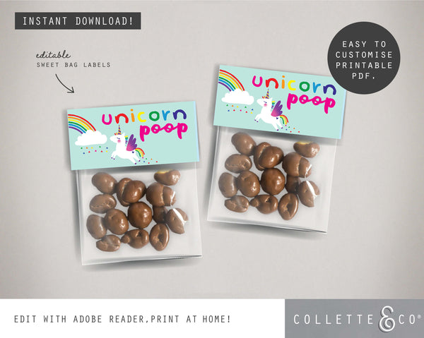 Printable Unicorn Poop Favour Labels Light 11