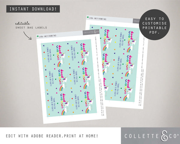 Printable Unicorn Poop Favour Labels Light 12
