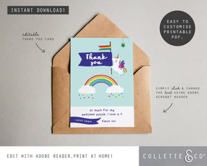 Printable Unicorn Thank You Card