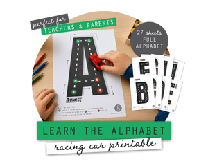 Race Car Alphabet Letter Tracing Printable