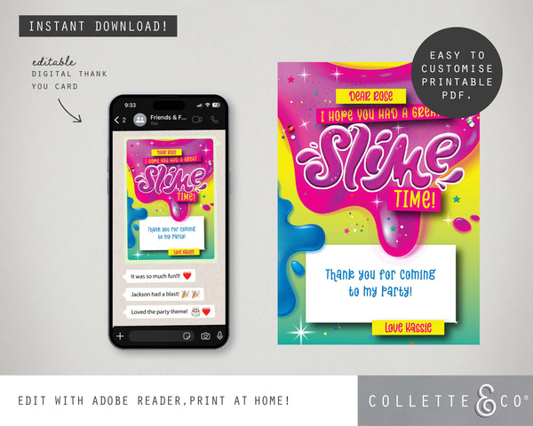Slime Digital Party Thank You Card 02