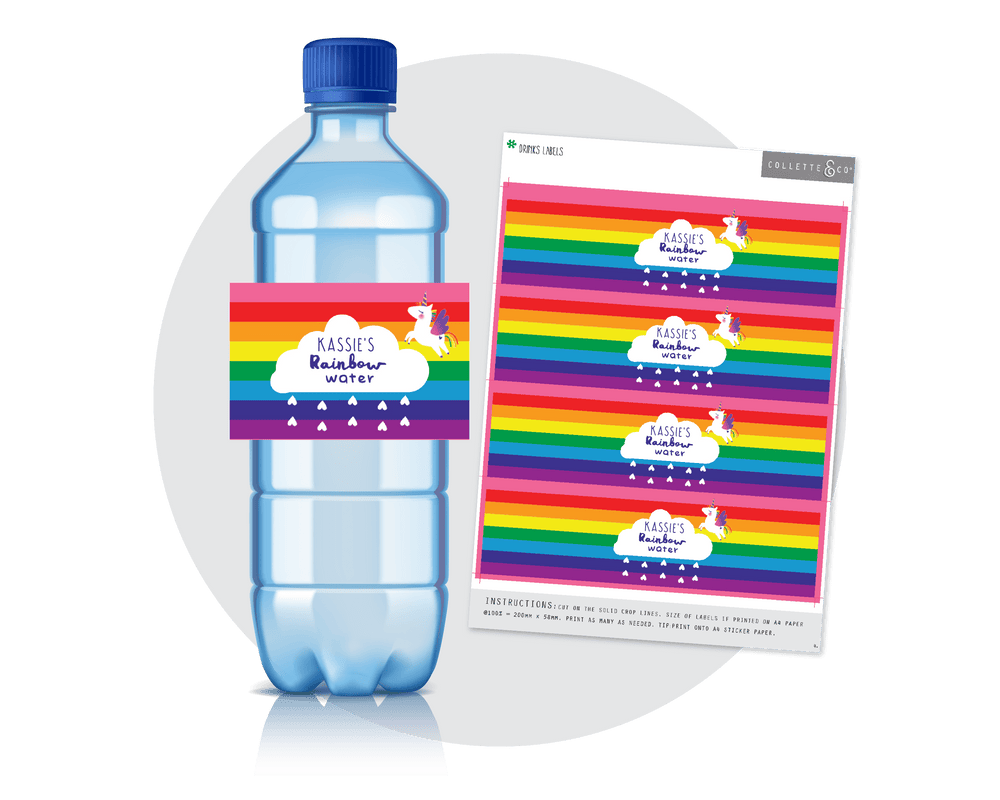 Unicorn Party Printable Drinks Label