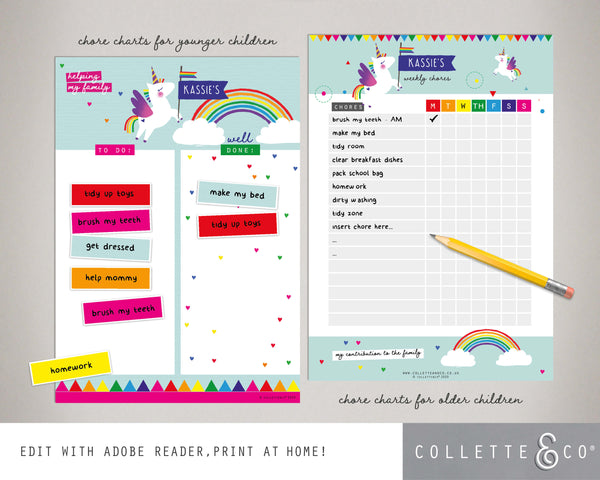 Unicorn Kids Chore Chart 