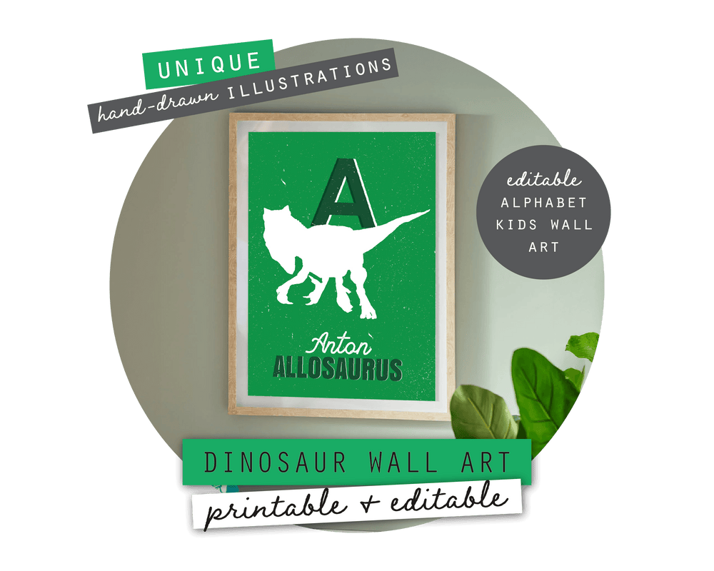 Dinosaur Alphabet A-Z Printable Wall Art (Green)